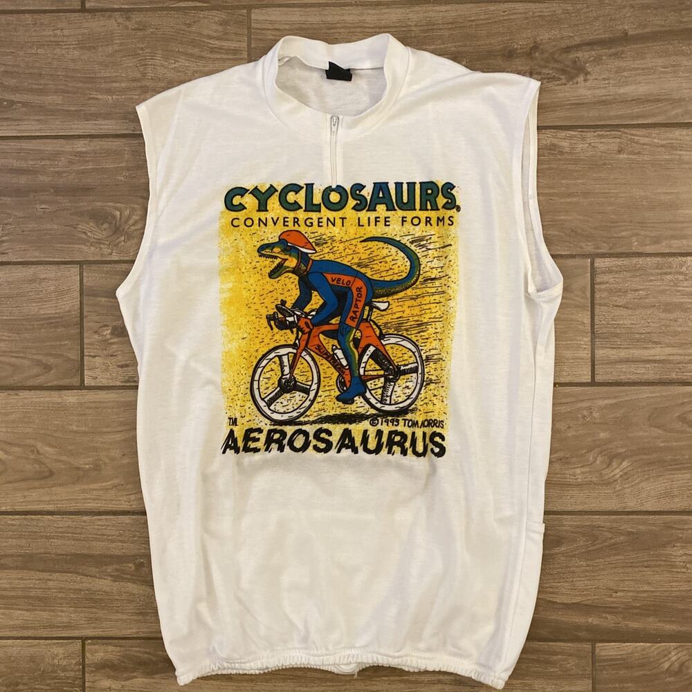 Vintage 1993 Tom Morris Cyclosaurus Aerosaurus Cycling Jersey Dino Bike Top XL